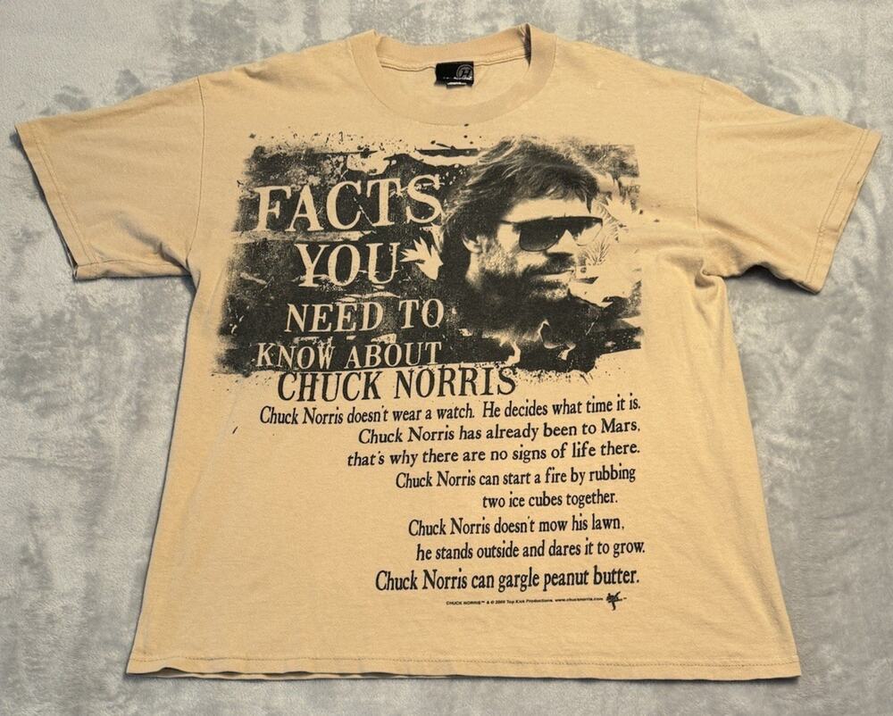 Large Chuck Norris Facts T Shirt Beige Funny Martial Arts Graphic Print 2009